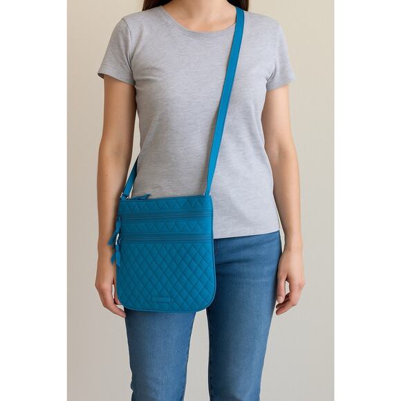 Vera Bradley Handbags - Vera Bradley Turquoise Microfiber Large Hipster Crossbody Trio Zip Bag Mint